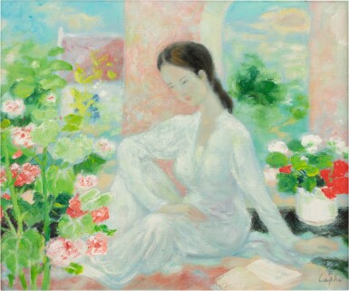 View full screen - View 1 of Lot 10. Le Pho, (1907-2001), Lady reading on the terrace | 黎譜 (1907-2001), 門廊閒讀.