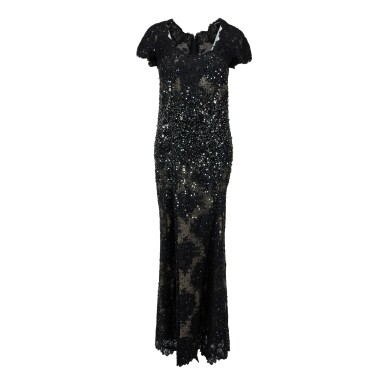 View full screen - View 1 of Lot 37. Haute Couture Black Sequined Lace Evening Gown, 2000s.