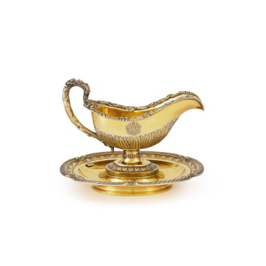 View full screen - View 1 of Lot 56. A Large Imperial Russian Silver-Gilt Sauce Boat And Stand, Nicholls and Plinke, St. Petersburg, Circa 1858.