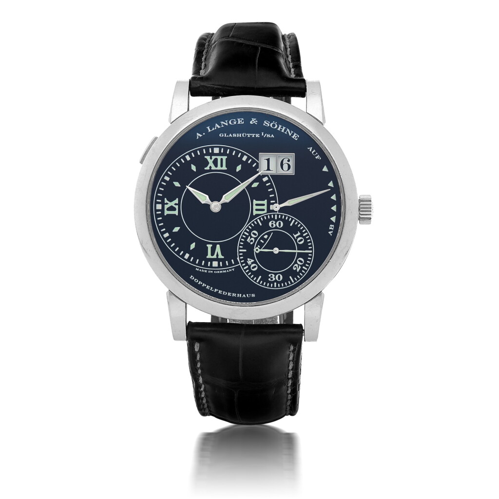 View full screen - View 1 of Lot 308. GROSSE LANGE 1 LUMINOUS, REF 115.029 WHITE GOLD WRISTWATCH WITH DATE AND POWER RESERVE INDICATION CIRCA 2010.