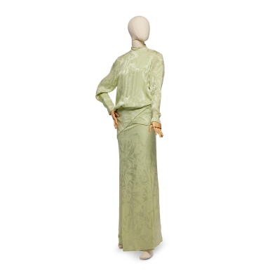 View full screen - View 1 of Lot 7. Haute Couture Sherbet-Green Silk Damask Evening Gown, Spring - Summer 1986.