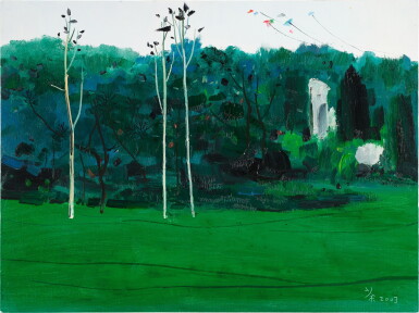 View full screen - View 1 of Lot 127. Wu Guanzhong 吳冠中 | Kites Over the Park 公園裡的風箏.