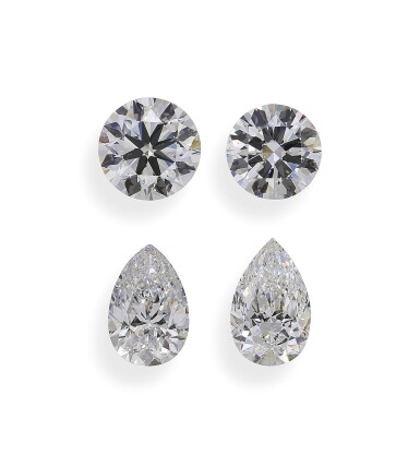 View full screen - View 1 of Lot 3. A Group of 4 Pear-Shaped and Round Diamonds.