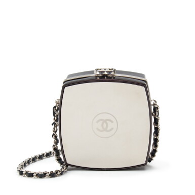 View full screen - View 1 of Lot 44. Black Patent Leather and Silver Mirror Minaudière Silver Hardware, 2021.