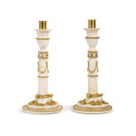 A Pair of Italian Neoclassical Gilt-Bronze Mounted White Marble Candlesticks by Luigi Valadier, Rome, Circa 1785