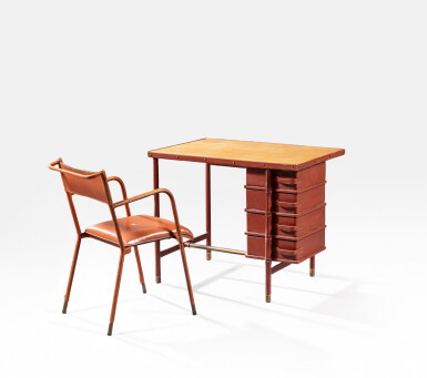 View full screen - View 1 of Lot 83. Desk and armchair | Bureau et fauteuil.