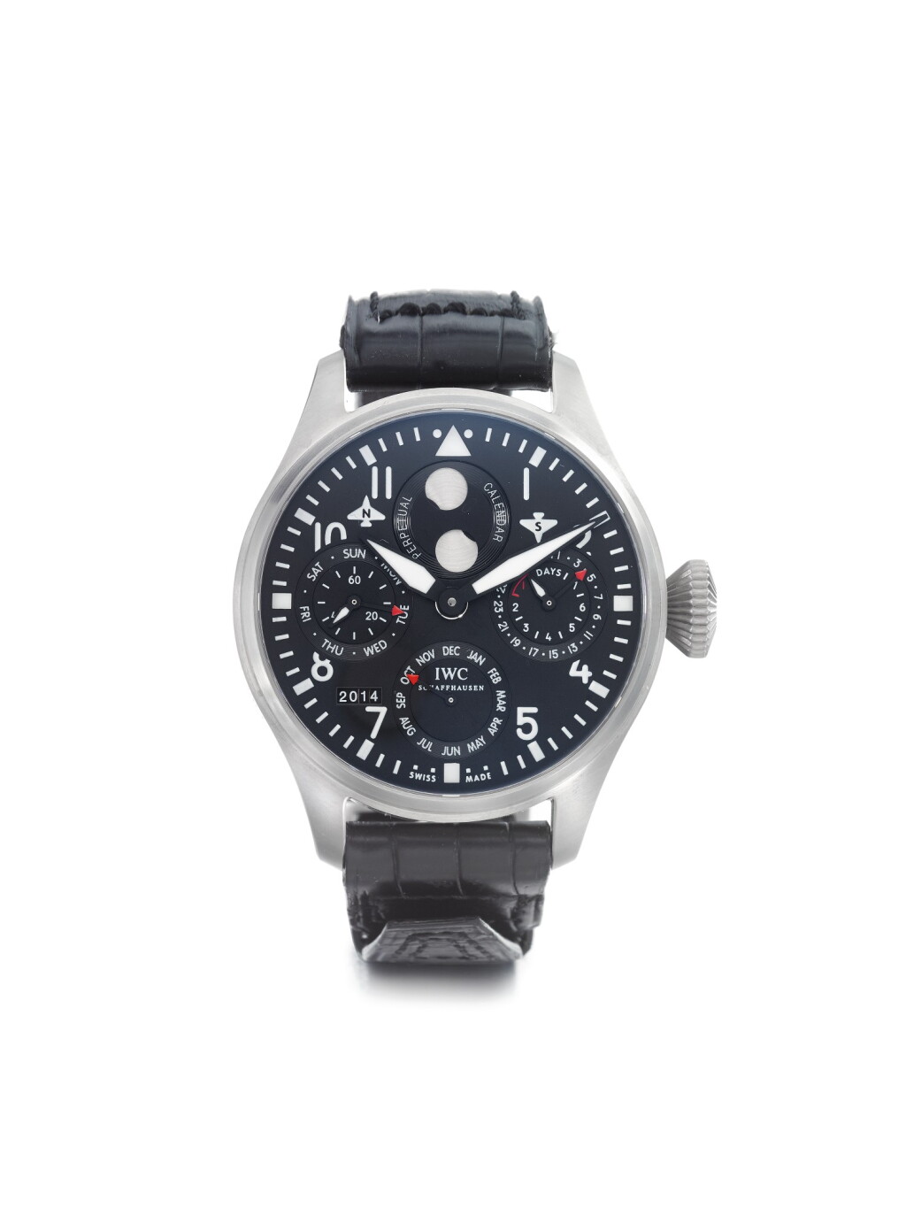 View full screen - View 1 of Lot 68. IWC | REFERENCE 5026 BIG PILOT A LIMITED EDITION TITANIUM AUTOMATIC PERPETUAL CALENDAR WRISTWATCH WITH 7-DAY POWER RESERVE AND MOON PHASES, CIRCA 2006 .