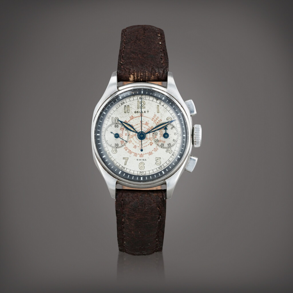 View full screen - View 1 of Lot 712. Montre bracelet chronographe en acier | Stainless steel chronograph wristwatch Vers 1940 | Circa 1940.