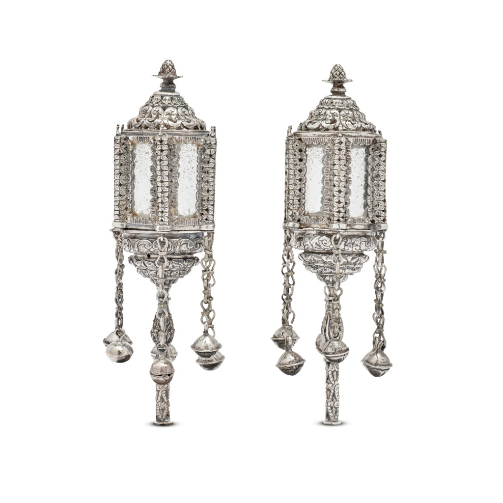 View full screen - View 1 of Lot 188. A Pair of Miniature Silver Torah Finials, probably Gibraltar, 19th - 20th century.