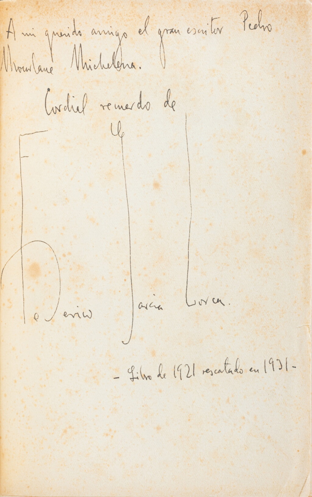 View full screen - View 1 of Lot 176. Poema del cante jondo. Madrid, 1931. Édition originale. Exemplaire offert par Lorca au journaliste basque Pedro Mourlane Michelena..
