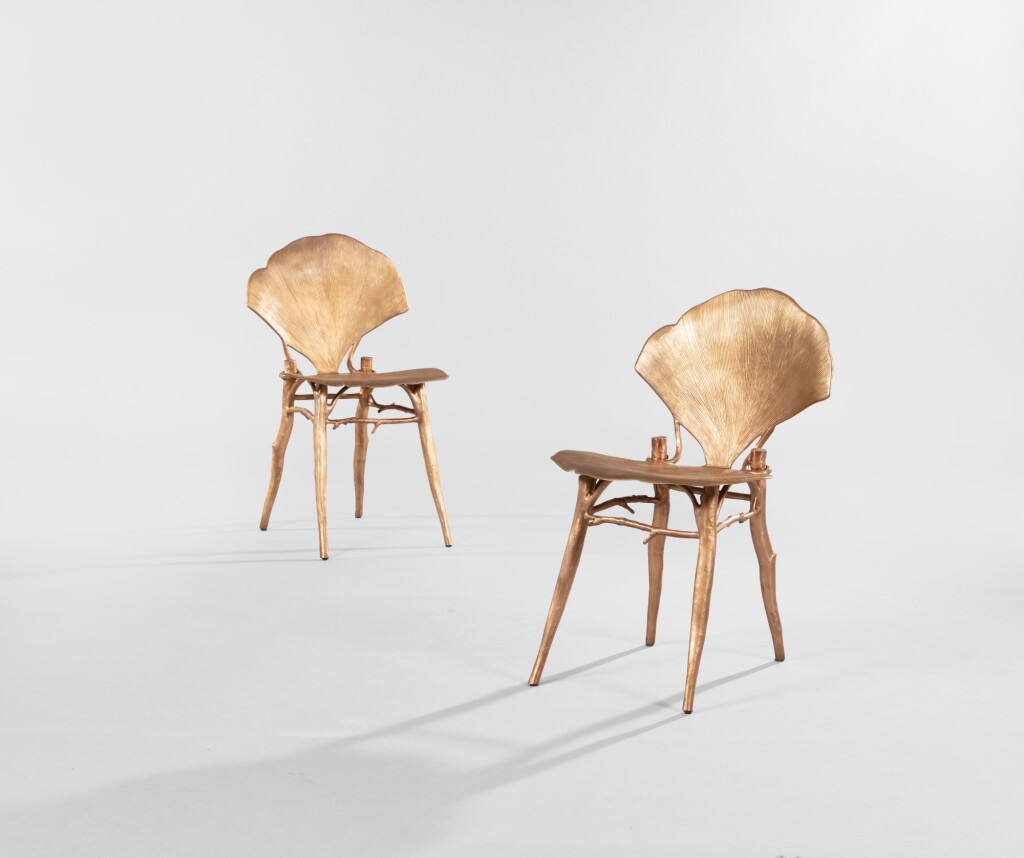 View full screen - View 1 of Lot 27. Paire de chaises Ginkgo.
