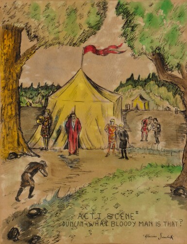 View full screen - View 1 of Lot 1094. Sendak, Maurice | Eight drawings for Macbeth, his earliest formal artwork, ca. 1943.