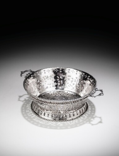 View full screen - View 1 of Lot 47. A James I silver basket, London, 1612, maker’s mark three mullets.