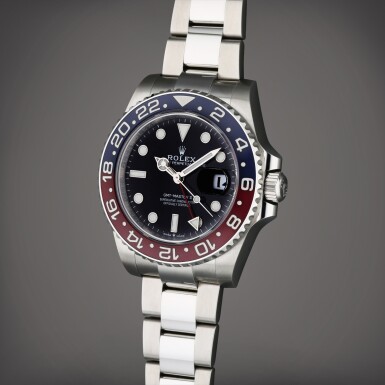 View full screen - View 1 of Lot 27. Reference 126710BLRO GMT-Master II 'Pepsi' | A stainless steel automatic dual time wristwatch with date and bracelet, Circa 2021.