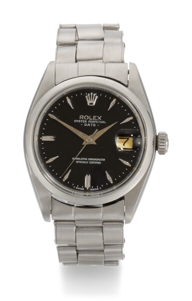 View full screen - View 1 of Lot 59. ROLEX | OYSTER DATE, REFERENCE 1500, STAINLESS STEEL WRISTWATCH WITH DATE AND BRACELET, CIRCA 1960 .