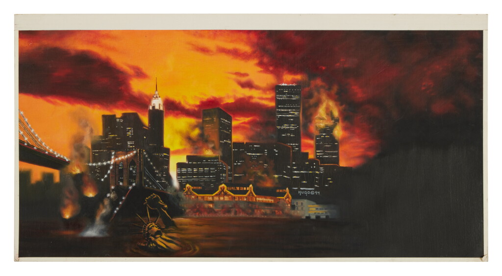 View full screen - View 1 of Lot 88. Original concept art by Hugo Bravo for the cover of Jeru the Damaja's "The Sun Rises in the East," 1994, with chromogenic print of final album cover, signed by Danny Hastings .