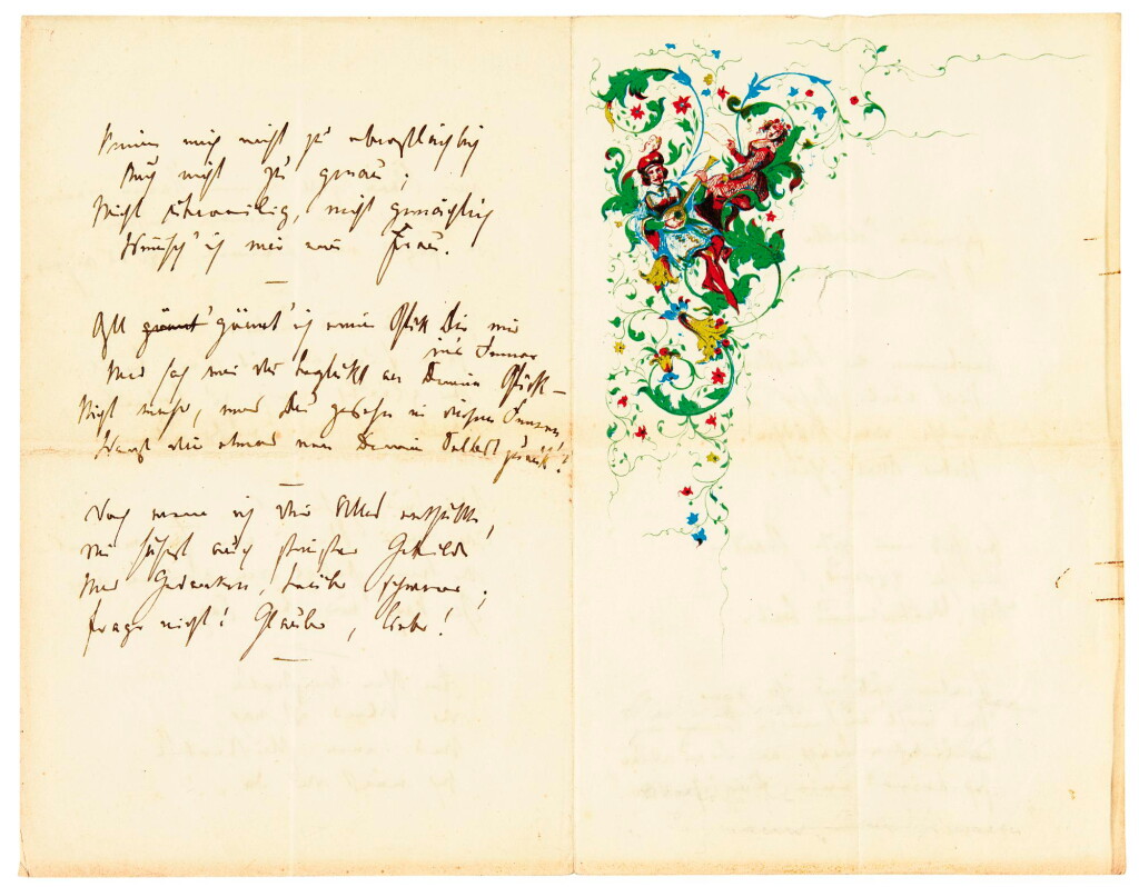 View full screen - View 1 of Lot 83. R. Schumann. Autograph love-poem written for Clara Wieck during their courtship, November 1838.