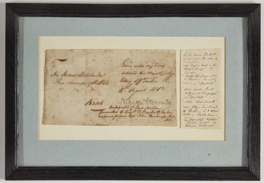 View full screen - View 1 of Lot 6. Nelson, document signed (fragment only), 1803.