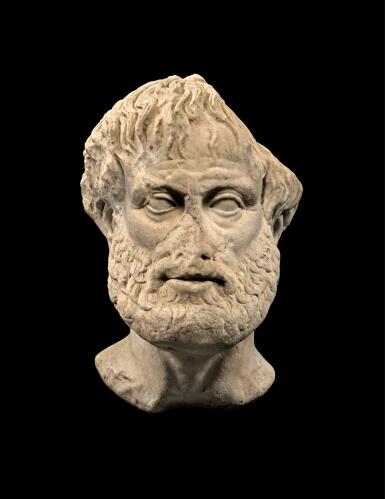 View full screen - View 1 of Lot 247. A ROMAN MARBLE PORTRAIT HEAD OF ARISTOTLE, CIRCA 1ST CENTURY A.D..