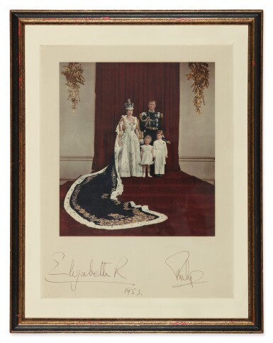 View full screen - View 1 of Lot 100. ELIZABETH II, QUEEN OF ENGLAND, & PRINCE PHILIP, DUKE OF EDINBURGH | A signed portrait of Elizabeth II from her coronation.