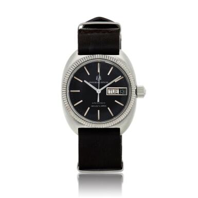 View full screen - View 1 of Lot 8. Reference 853104/31 Unisonic A stainless steel wristwatch with day and date, Circa 1975.