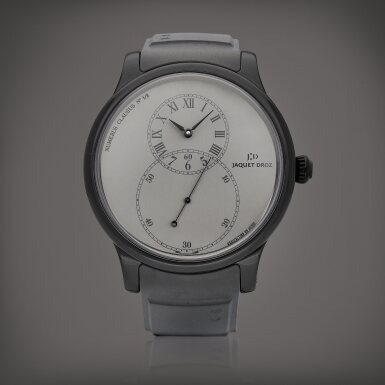 View full screen - View 1 of Lot 813. Grande Seconde, Reference J003035207 | A brand new limited edition black ceramic wristwatch with grey enamel dial, Circa 2010 | 雅克德羅 | Grande Seconde 型號J003035207 | 全新限量版黑色陶瓷腕錶,備灰色琺瑯錶盤,約2010年製.