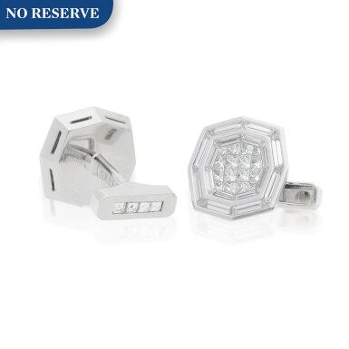 View full screen - View 1 of Lot 415. PAIR OF DIAMOND CUFFLINKS.