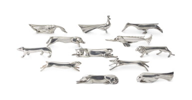 View full screen - View 1 of Lot 50. A SUITE OF TWENTY FOUR CHRISTOFLE SILVER-PLATED FIGURAL KNIFE RESTS, DESIGNED BY EDOUARD MARCEL SANDOZ (1881-1971), 1930-1950.