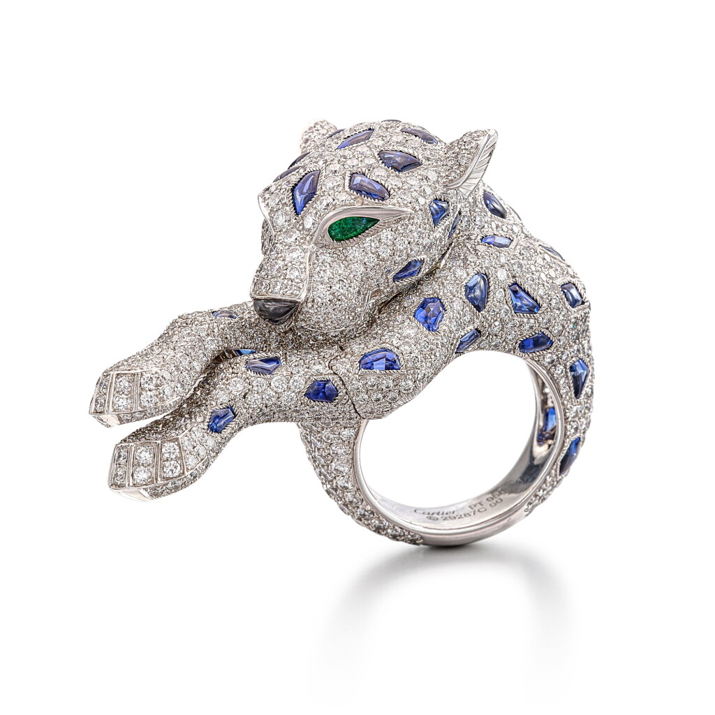 View full screen - View 1 of Lot 1820. 'Panthère' Diamond, Sapphire, Emerald and Onyx Ring | 卡地亞 | 'Panthère' 鑽石, 藍寶石 配 祖母綠 及 縞瑪瑙 戒指.