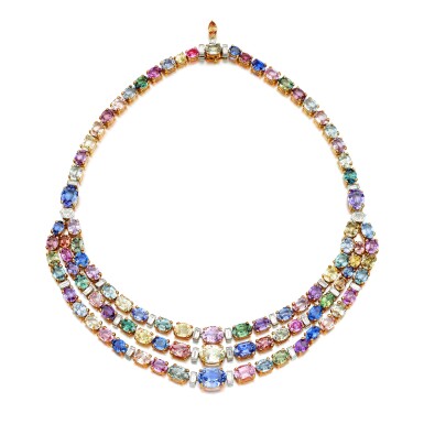 View full screen - View 1 of Lot 215. Sapphire, coloured sapphire and diamond necklace | 寶格麗 | 藍寶石配彩色剛玉及鑽石項鏈.
