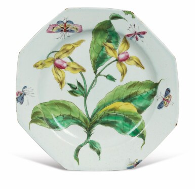 View full screen - View 1 of Lot 197. A BOW BOTANICAL OTAGONAL PLATE, CIRCA 1758.