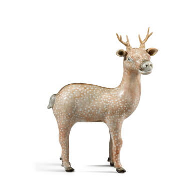 View full screen - View 1 of Lot 55. A very rare figure of a deer, Qing Dynasty, Qianlong period | 清乾隆 粉彩梅花鹿.