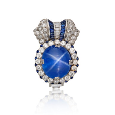 View full screen - View 1 of Lot 215. Star Sapphire, Diamond and Sapphire Clip.