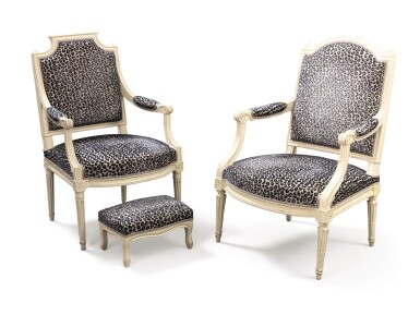 View full screen - View 1 of Lot 196. Two Louis XVI period armchairs, circa 1780, one from the Duke of Penthièvre.
