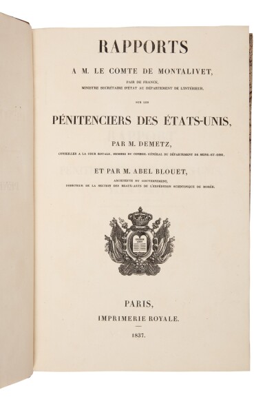 View full screen - View 1 of Lot 134. Demetz, Frédéric-Auguste, & Guillaume-Abel Blouet | First edition of a highly important study of American prisons.