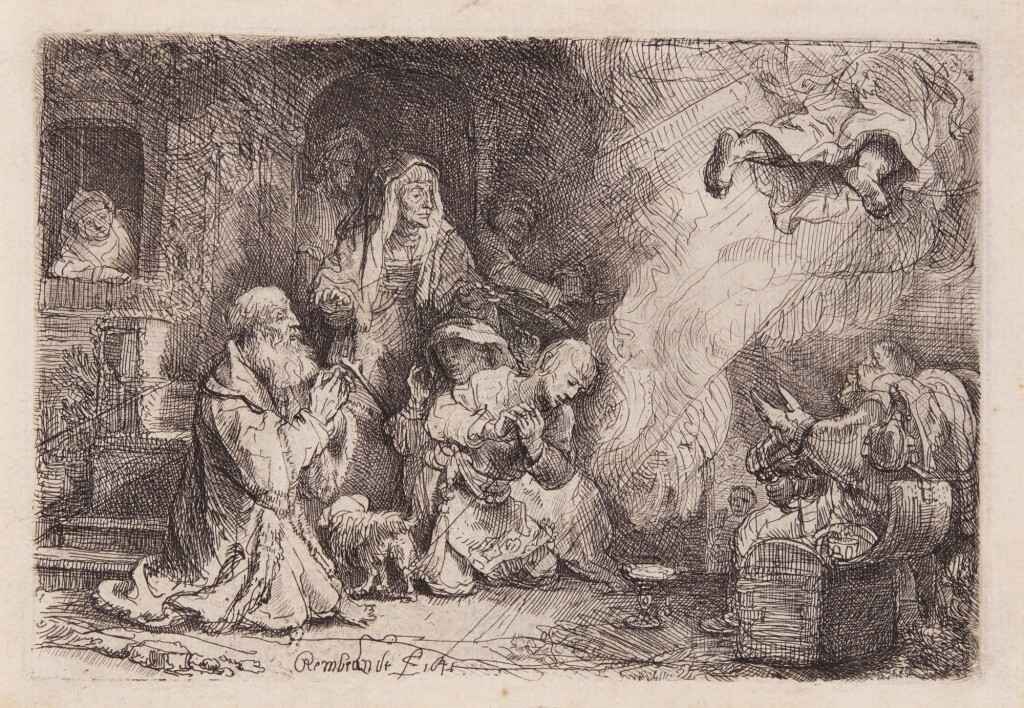 View full screen - View 1 of Lot 65. The Angel departing from the Family of Tobias (B., Holl. 43; New Holl. 189; H. 145).