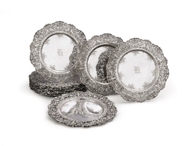 View full screen - View 1 of Lot 25. A set of eighteen American silver dinner plates, Graff, Washbourne & Dunn, New York, 20th century,.