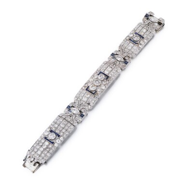 View full screen - View 1 of Lot 45. Bracelet diamants et saphirs | Diamond and sapphire bracelet.