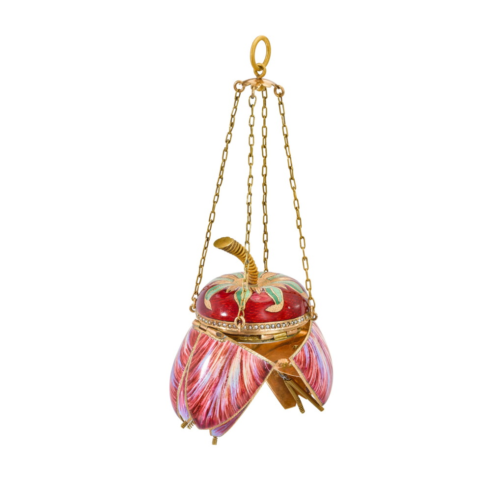 View full screen - View 1 of Lot 1330. A gold and enamel watch in the form of a tulip Circa 1875.