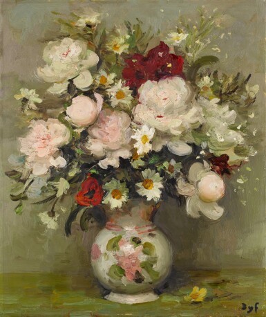 View full screen - View 1 of Lot 102. Pivoines et fleurs variées au vase rose.