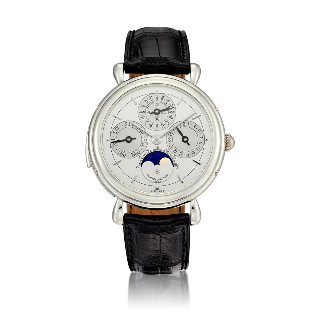 View full screen - View 1 of Lot 2210. Patrimony Perpetual Calendar, Reference 30020/000P-4 | A platinum minute repeating wristwatch with two-tone dial, moon phases and leap year indication, Made in 1994 | 江詩丹頓 | Patrimony Perpetual Calendar 型號30020/000P-4 | 鉑金三問腕錶,備雙色錶盤、月相及閏年顯示,1994年製.
