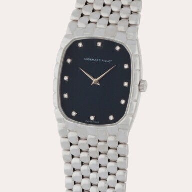 View full screen - View 1 of Lot 288. A white gold bracelet watch with diamond indexes | Circa 1980.