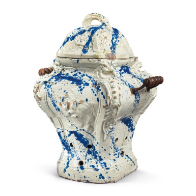 View full screen - View 1 of Lot 441. A CONTINENTAL FAIENCE PORTABLE STOVE AND COVER, LATE 18TH/19TH CENTURY.