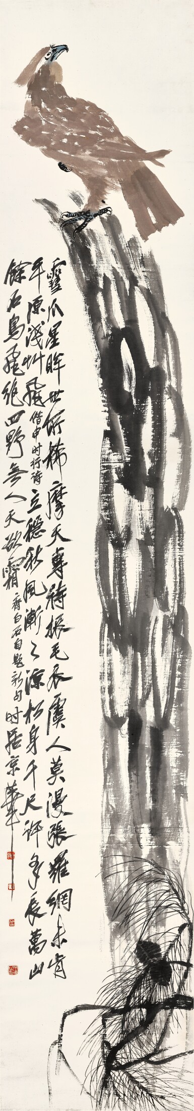 View full screen - View 1 of Lot 3137. 齊白石 松鷹 | Qi Baishi, Goshawk on Towering Pine Tree.