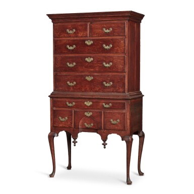 View full screen - View 1 of Lot 1571. Fine Queen Anne Cherrywood Flat-Top High Chest of Drawers, Boston, Massachusetts, Circa 1740.