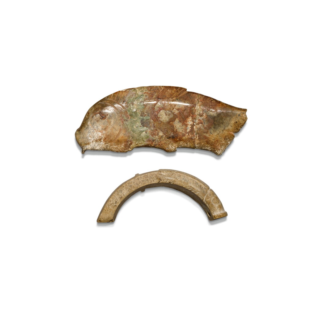 View full screen - View 1 of Lot 100. TWO JADE 'FISH' PENDANTS, SHANG DYNASTY - WESTERN ZHOU DYNASTY | 商至西周 玉魚形珮.