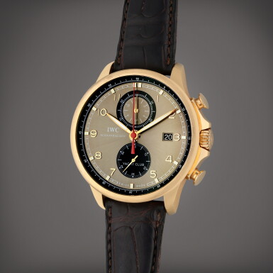 View full screen - View 1 of Lot 393. Reference IW390202 Portugieser Yacht Club | A pink gold automatic chronograph wristwatch with date, Circa 2010.