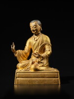 A gilt-bronze figure of the Luohan Pindola Bharadvaja, Qing dynasty, Qianlong period