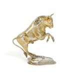 A Continental silver-gilt drinking cup in the form of a bull, makers mark MPB, possibly Breslau, 19th century