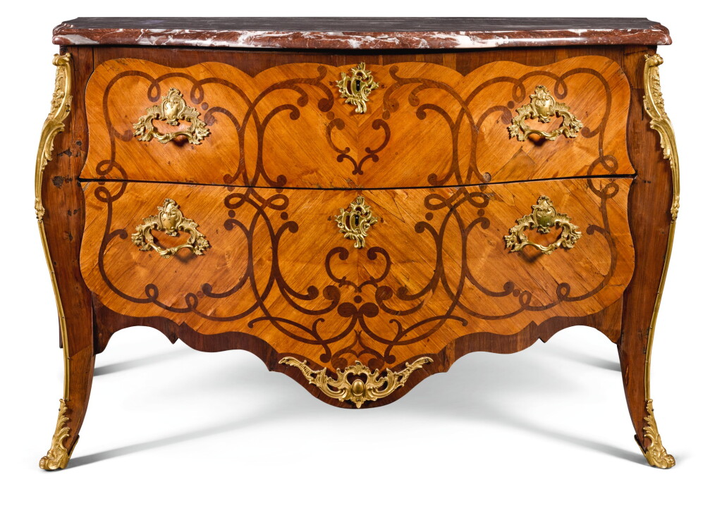 View full screen - View 1 of Lot 32. A LOUIS XV BOIS SATINÉ AND AMARANTH MARQUETRY COMMODE, CIRCA 1760.